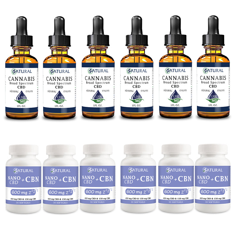 Day and Night Bundle Six Pack Broad Spectrum CBD Oil 1500mg and CBN Softgels 600mg