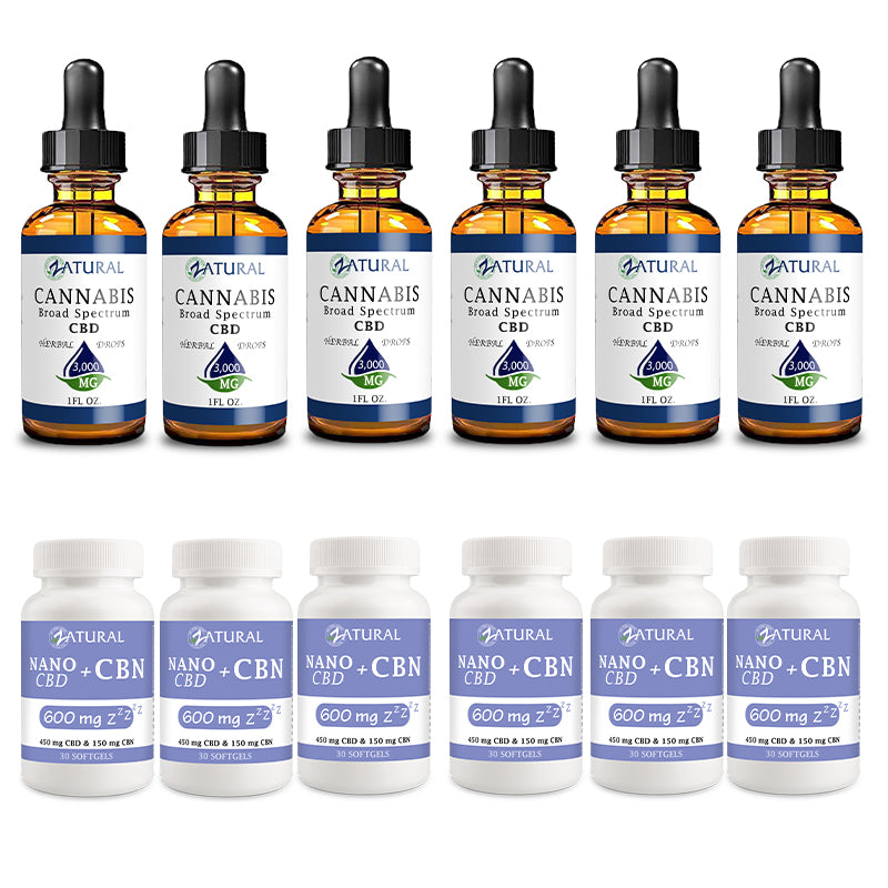 Day and Night Bundle Six Pack Broad Spectrum CBD Oil 3000mg and CBN Softgels 600mg