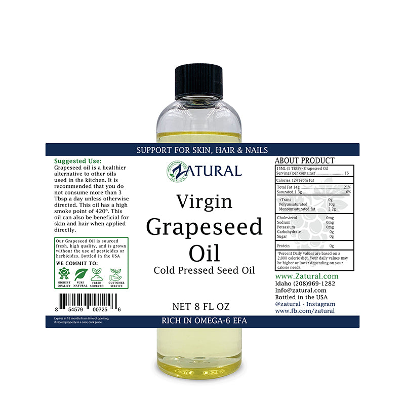 Virgin Grapeseed Oil Organically Grown ColdPressed Zatural