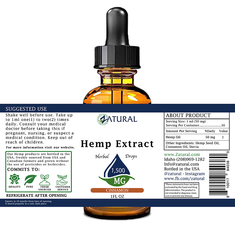 Cinammon Hemp Extract Drops 1,500mg label