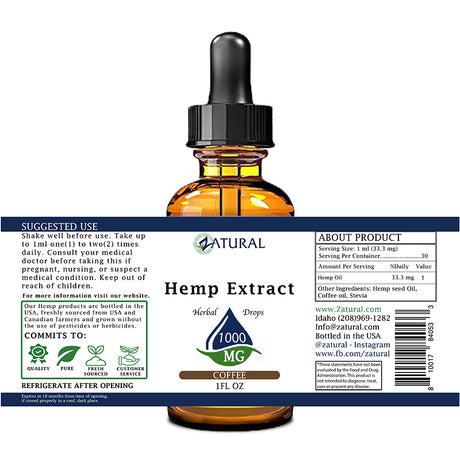 Coffee Hemp Extract Drops 1,000mg label