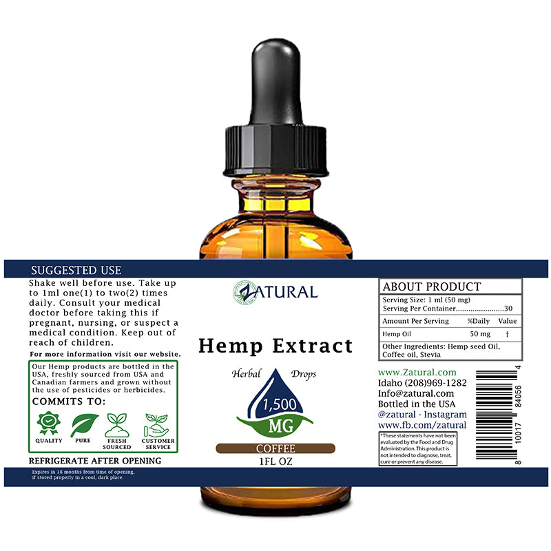 Coffee Hemp Extract Drops 1,500mg label