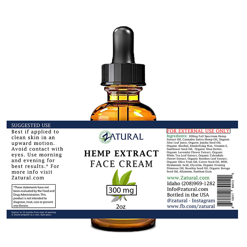 Hemp Extract Face Cream 300mg label