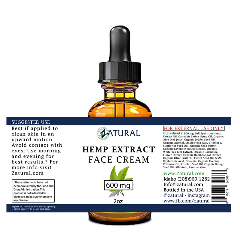 Hemp Extract Face Cream 600mg label