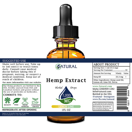 Lemon Lime Hemp Extract Drops 1,000mg label