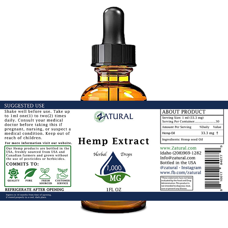 Hemp Extract Drops 1000mg label