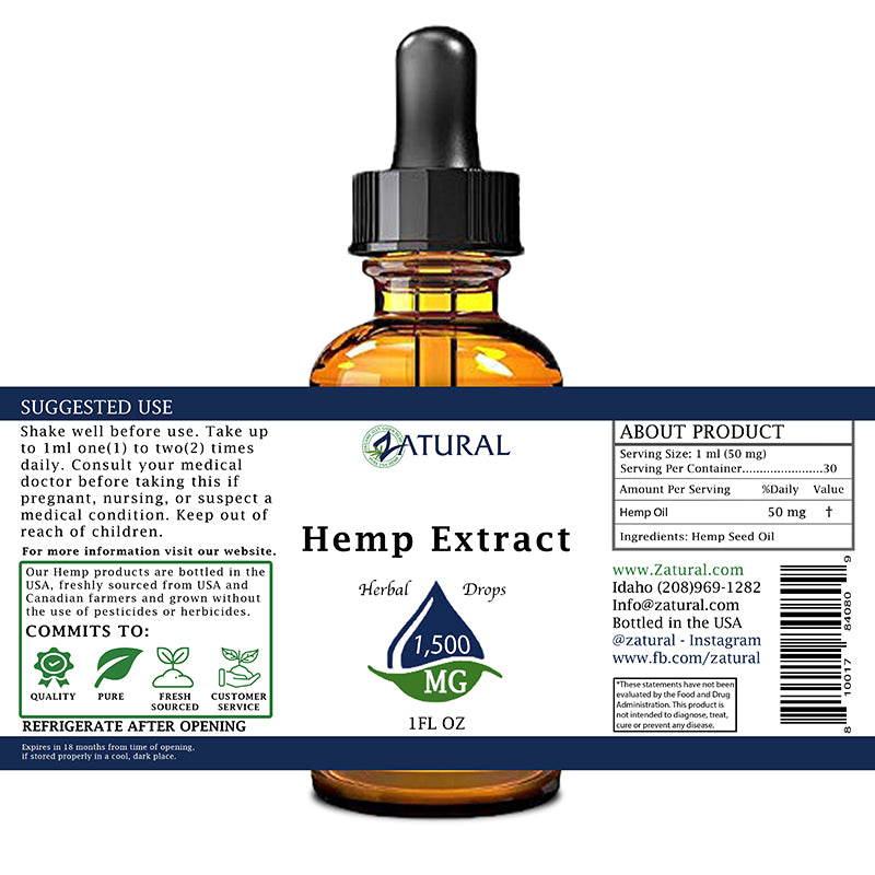 Hemp Extract Drops 1,500mg label