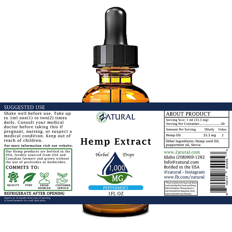 Peppermint Hemp Extract Drops 1000mg label