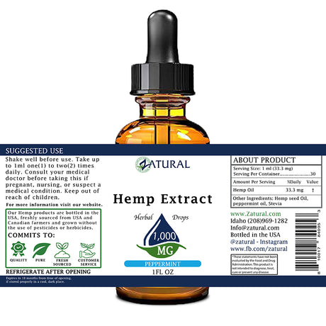 Peppermint Hemp Extract Drops 1000mg label