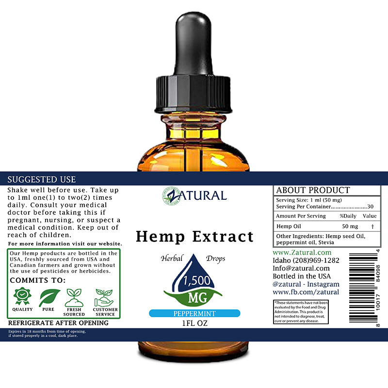 Peppermint Hemp Extract Drops 1,500mg