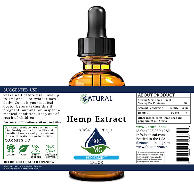 Peppermint Hemp Extract Drops 300mg