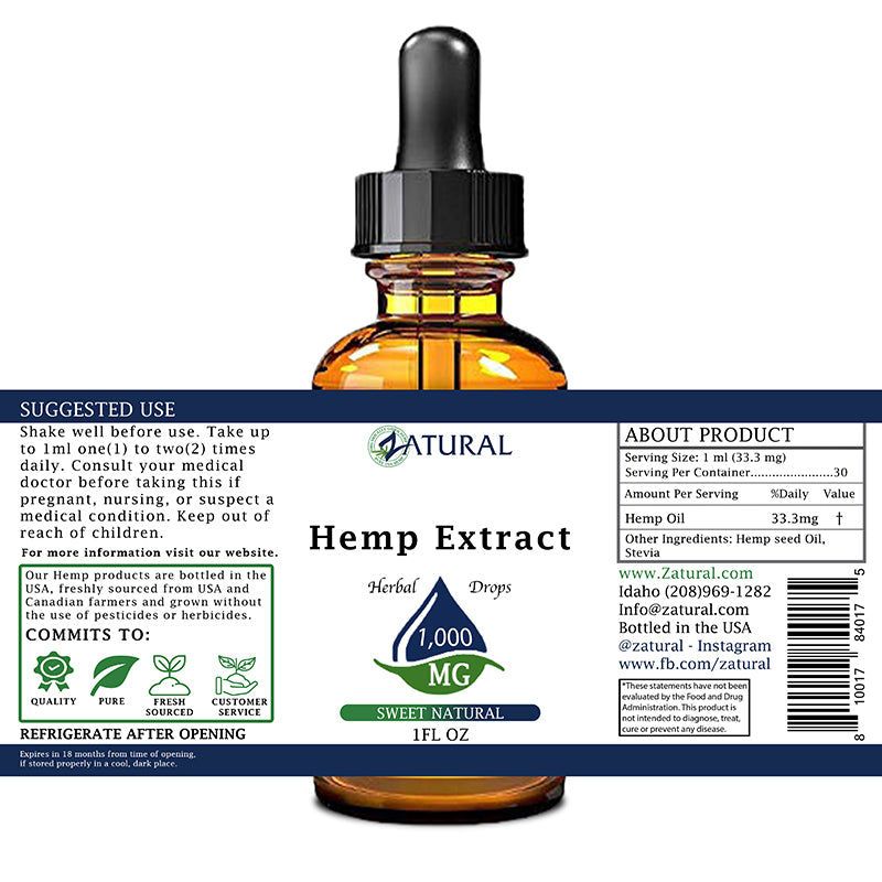 Sweet Natural Hemp Extract Drops 1,000mg