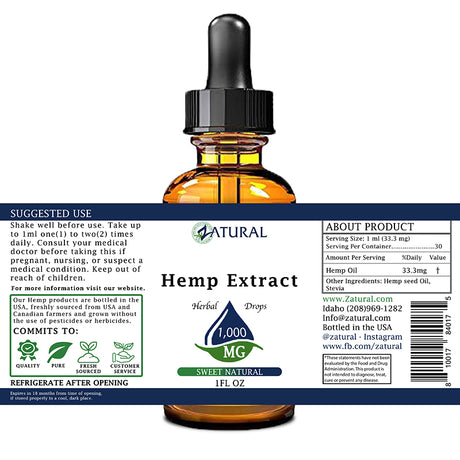 Sweet Natural Hemp Extract Drops 1,000mg