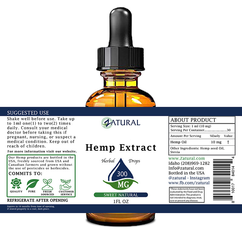 Sweet Natural Hemp Extract Drops 300mg