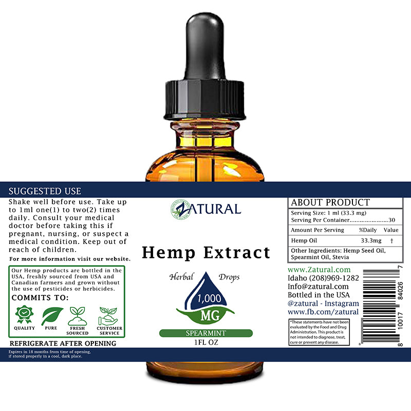 Spearmint Hemp Extract Drops 1,000mg