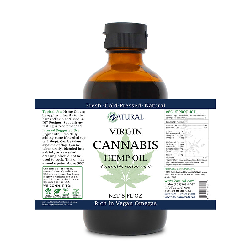 Zatural Cannabis Hemp Seed Oil 8oz label