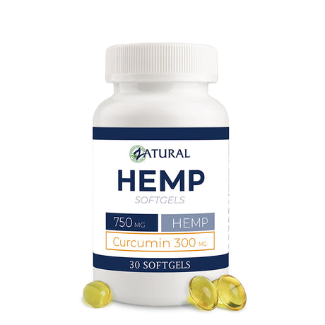 Hemp Extract Softgels With Curcumin with softgels on the outside