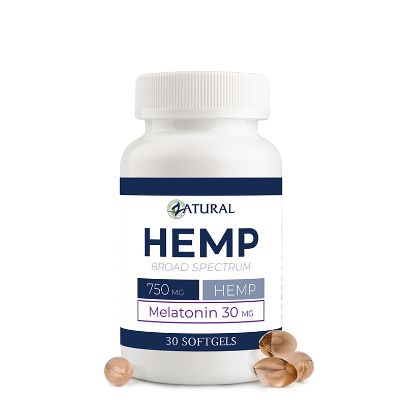 Hemp Extract Softgels with Melatonin with the softgels on the outside