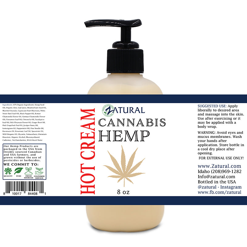 Hemp Hot Cream 8oz Bottle with Label