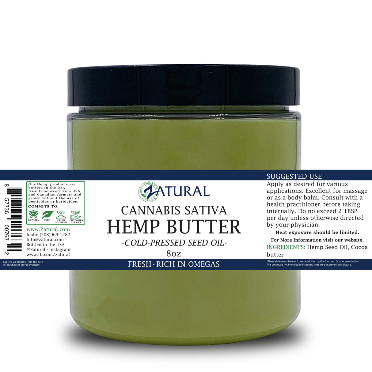 Zatural Hemp Butter label