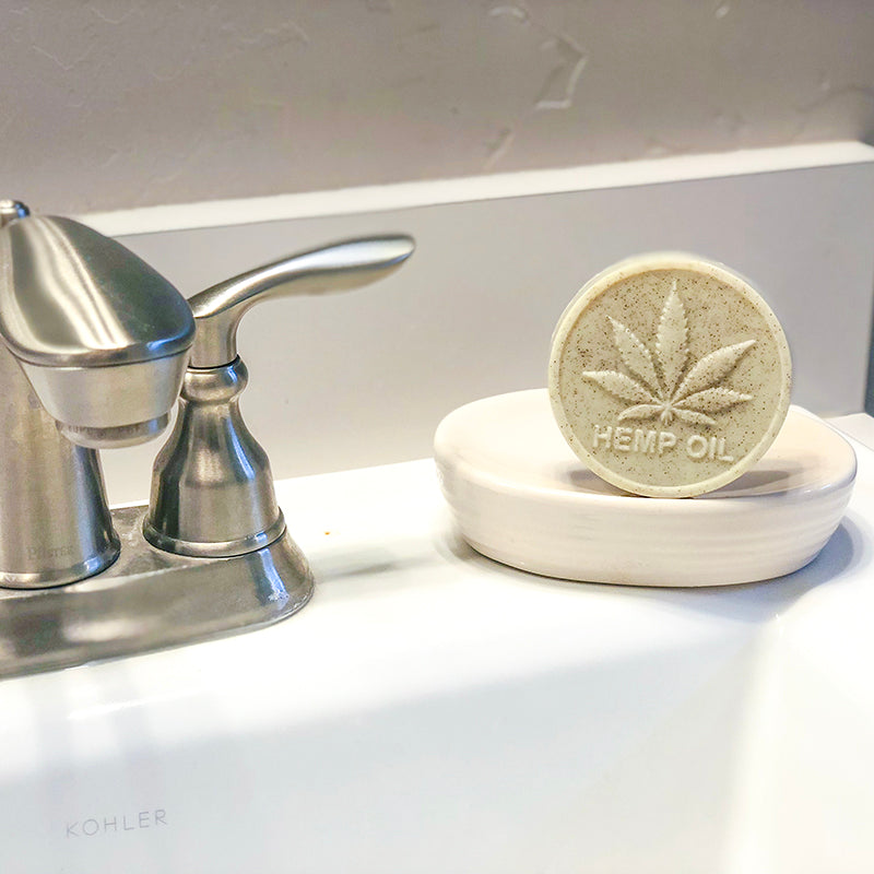 Organic Hemp Soap by the sink