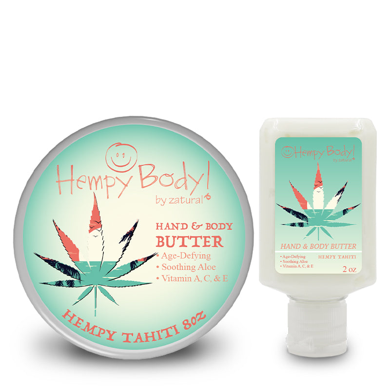 Hempy Tahiti Body Butter Jar and 2oz squeeze bottle