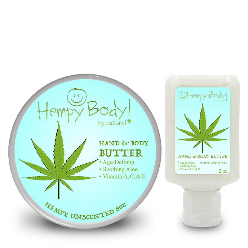 Hempy unscented Body Butter Jar and 2oz squeeze bottle