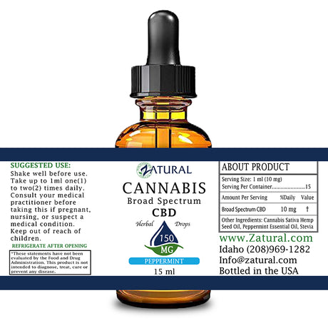 Peppermint Broad Spectrum CBD Oil 150mg label