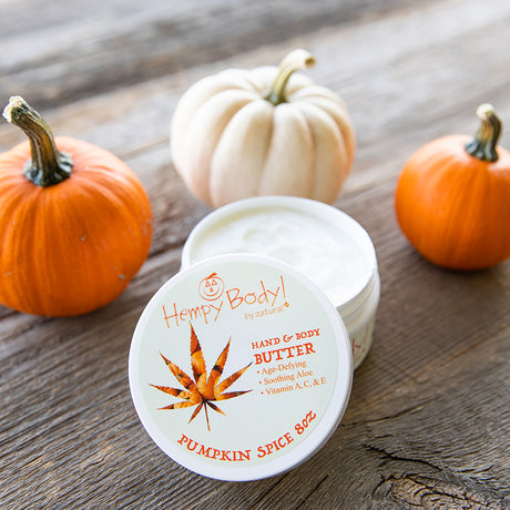 Hempy Pumpkin Spice Body Butter 8oz open by pumpkins