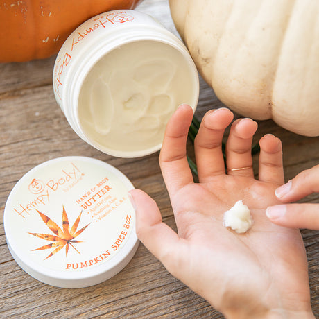 Hempy Pumpkin Spice Body Butter 8oz in the hand