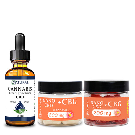 Natural CBD Oil Tincture 150mg, CBG Capsules 200mg, and CBG Gummies 200mg