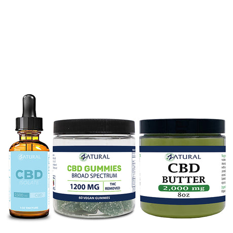 CBD Isolate oil, gummies 60 count, and CBD butter 2,000mg