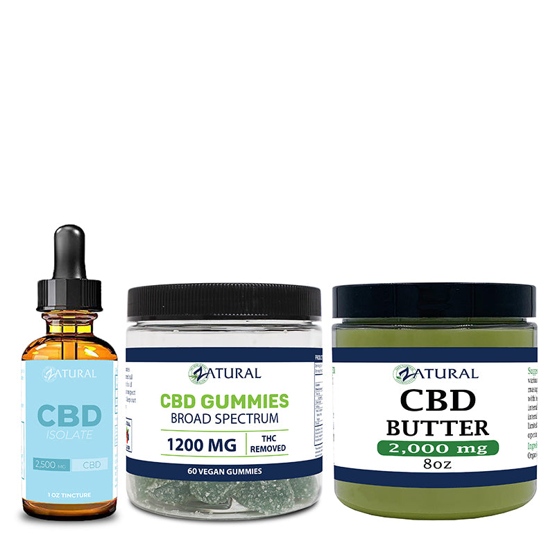 CBD Isolate oil, gummies 60 count, and CBD butter 2,000mg