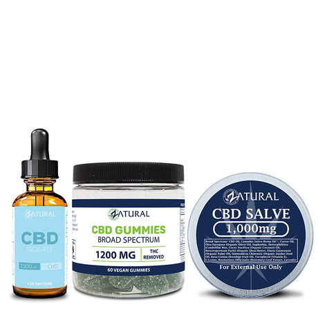 CBD Isolate oil, gummies 30 count, and CBD Salve 2000mg