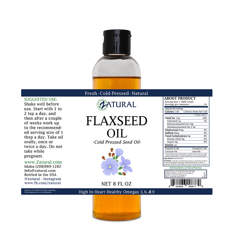 Zatural 8oz Flaxseed Oil Label