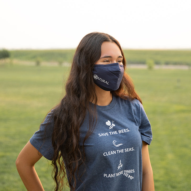 Women wearing zatural Face mask and T-shirt