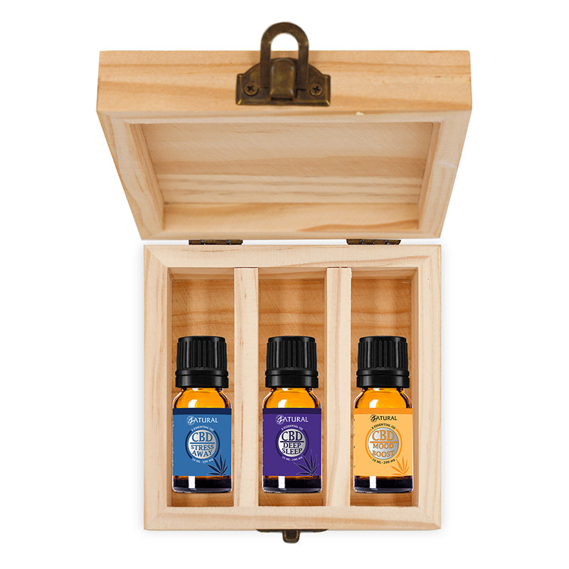 CBD essential oil combo CBD infused Stress Away, Deep Sleep, and Mood Boost in a box